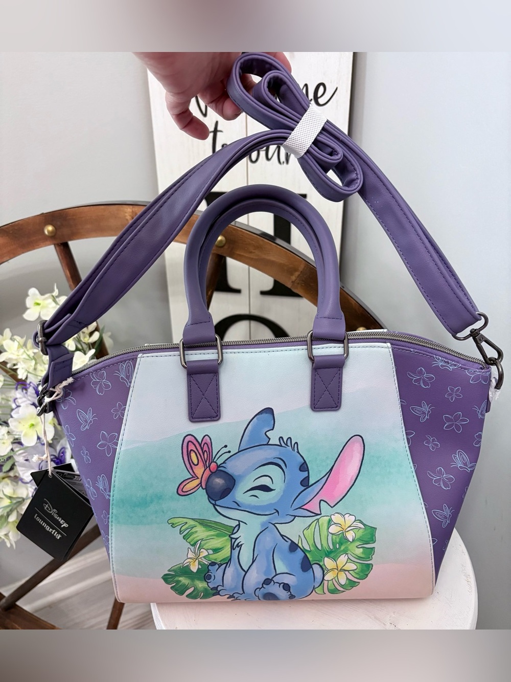 LOUNGEFLY Lavender Stitch Satchel & Crossbody Bag NWT